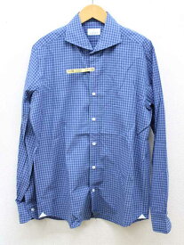 【楽天スーパーSALE】‡HITOYOSHI/ヒトヨシ‡長袖チェックシャツ/長袖 ブルー/青 メンズ L【中古】 春夏秋冬 biz 031042