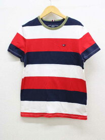 ‡TOMMY HILFIGER/トミーヒルフィガー‡ボーダーカットソー/Tシャツ/トリコロール/半袖 ホワイト×ネイビー×レッド/白×紺×赤 メンズ S/P【中古】春夏秋冬 131042