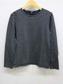 ‡RALPH LAUREN/ラルフ ローレン‡ラメボーダーカットソー/Tシャツ/プルオーバー/長袖 ネイビー×ゴールド/紺×金 レディース SP 【中古】春夏 913042