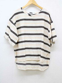 【夏物 新入荷】‡PLAIN PEOPLE/プレインピープル‡リネンボーダーカットソー/Tシャツ/半袖 ライトベージュ×ブラウン/茶 レディース 3【中古】夏 125042