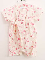 【値下げ!】＜ミキハウス/mikihouse＞60-70cm 甚平オール 白×ピンク さくら・うさぎ柄 日本製 お祭り 花…