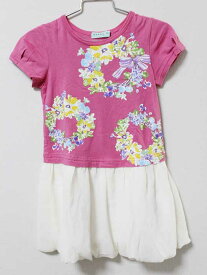 《ハッカ/HAKKA kids》100cm 半袖ワンピース ピンク×白系【中古】子供服 キッズ kids 女の子 夏 205032 onepi