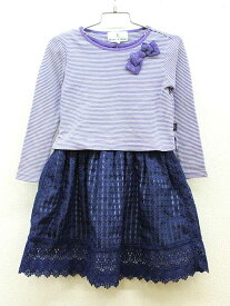 ▼組曲/KUMIKYOKU▼110cm カットソー×ワンピースセット 紫×白×紺【中古】子供服 キッズ kids 女の子 春秋冬 onepi 512042