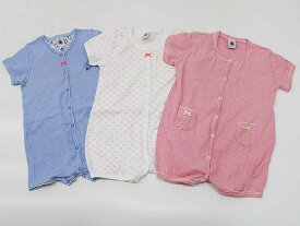 【新入荷!】▼プチバトー/PETIT BATEAU▼81cm(18M) ショートオール/ロンパース3点set 白×青＆ピンク×白＆白×ピンク 【中古】【ネット限定】 子供 キッズ ベビー服 baby 女の子 春夏秋冬 childcare 913042