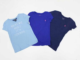 【夏物 新入荷!】▼ラルフローレン/Ralph Lauren▼120cm 半袖Tシャツ/半袖カットソー3点set 水色＆青＆紺【中古】【ネット限定】 子供 キッズ kids 女の子 夏 tops 814042