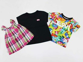 【夏物 新入荷!】▼エックスガール/XLARGEkids▼100cm・95cm(3T) 半袖Tシャツ/半袖カットソー＆キャミソール3点set 黒×白×ピンク＆マルチ＆ピンク×黄緑×白 【中古】【ネット限定】 子供 キッズ kids 女の子 夏 tops 814042