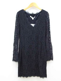 新品未使用★DIANE von FURSTENBERG/ダイアンフォンファステンバーグ★Vネックレースワンピース/総レース/おしゃれ/上品/ワンピース/膝上丈/長袖 ブラック/黒 レディース 0【中古】春夏 515042