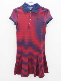 ▲ラルフローレン/Ralph Lauren▲150cm 半袖ポロワンピース 赤×濃紺 ボーダー【中古】子供服 キッズ kids ジュニア 女の子 夏 027022 onepi