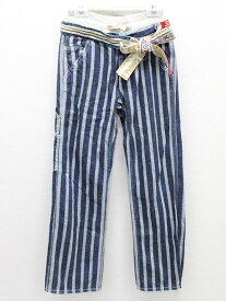 【値下げ!】△デニム＆ダンガリー/DENIM DUNGAREE/D＆D△140cm ロングパンツ/長ズボン/デニムパンツ/ワークパンツ インディゴ ストライプ【中古】子供服 キッズ kids ジュニア 女の子 春秋 409032 bottoms