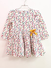 ▲プチバトー/PETIT BATEAU▲95cm(3ans) 長袖ワンピース 白×赤系花柄【中古】子供服 キッズ kids 女の子 春 onepi 603042