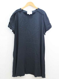 ♪3.1 Phillip Lim/スリーワンフィリップリム♪シルクワンピース/エレガント/シンプル/カジュアル/オシャレ/半袖/膝丈 ブラック/黒色 レディース 4 【中古】 夏 723032 onepi