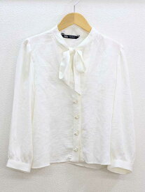 【楽天スーパーSALE】♪ZARA/ザラ♪パールボタンボウタイブラウス/エレガント/シンプル/カジュアル/オシャレ/長袖 ホワイト/白色 レディース XS 【中古】 春夏 714032