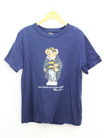 ♪POLO RALPH LAUREN/ポロラルフローレン♪ポロベアプリントTシャツ/エレガント/シンプル/カジュアル/オシャレ/半袖 ネイビー/紺色 レディース 160 【中古】 夏 506032