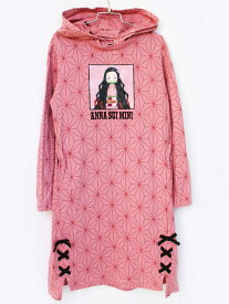 [アナスイミニ/ANNA SUI mini]140cm 長袖ワンピース ピンク フード取外可 鬼滅の刃コラボ【中古】子供服 キッズ kids ジュニア 女の子 春秋冬 onepi 402042