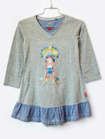 [オイリリー/Oilily]92cm 長袖ワンピース グレー×ブルー【中古】子供服 キッズ kids 女の子 春秋 onepi 312042