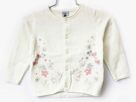 【楽天スーパーSALE!】[プチバトー/PETIT BATEAU]81cm カーディガン 白×ピンク系 麻混【中古】子供服 キッズ kids ベビー服 baby 女の子 春 tops 022042