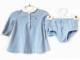 [ラルフローレン/Ralph Lauren]80cm ブルマ付長袖ワンピース ブルー×白【中古】子供服 キッズ kids ベビー服 baby 女の子 春 onepi 923042