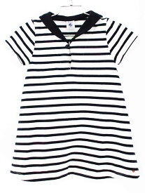 【夏物 新入荷!】[プチバトー/PETIT BATEAU]95cm 半袖ワンピース 白×濃紺【中古】子供服 キッズ kids 女の子 夏 onepi 324042