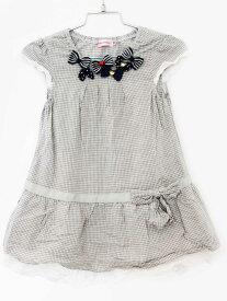 【夏物 新入荷!】[ミキハウス/mikihouse]100cm 半袖ワンピース グレー×白【中古】子供服 キッズ kids 女の子 夏 onepi 415042