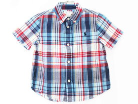 【夏物 新入荷!】[ラルフローレン/Ralph Lauren]90cm 半袖シャツ ブルー×赤系【中古】子供服 キッズ kids ベビー服 baby 男の子 夏 tops 135042