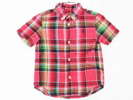 【夏物 新入荷!】[ラルフローレン/Ralph Lauren]90cm 半袖シャツ ピンク×グリーン系【中古】子供服 キッズ kids ベビー服 baby 男の子 夏 tops 135042