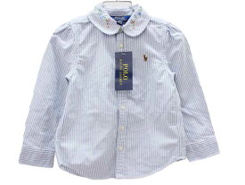 新品 未使用品[ラルフローレン/Ralph Lauren]100cm 長袖ブラウス 水色×白 子供服 キッズ kids 女の子 春 413032 tops