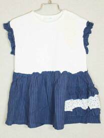 [ニットプランナー/KP]90cm 半袖ワンピース 白×紺【中古】子供服 キッズ kids ベビー服 baby 女の子 夏 806032 onepi