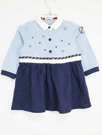 【値下げ!】[ミキハウス/mikihouse]90cm 長袖ワンピース ブルー×紺【中古】子供服 キッズ kids ベビー服 baby 女の子 春秋冬 509032 onepi