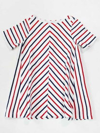 ☆プチバトー/PETIT BATEAU☆104cm 半袖ワンピース 白×紺 【中古】子供服 キッズ kids 女の子 夏 035032 onepi