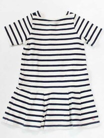 ☆プチバトー/PETIT BATEAU☆95cm 半袖ワンピース オフホワイト×紺 【中古】子供服 キッズ kids 女の子 夏 035032 onepi