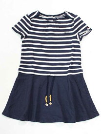 ☆トミーヒルフィガー/TOMMY HILFIGER☆104cm 半袖ワンピース 紺×白 【中古】子供服 キッズ kids 女の子 夏 035032 onepi