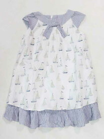 ☆ベベ/BeBe☆100cm 半袖ワンピース 白×水色 【中古】子供服 キッズ kids 女の子 夏 036032 onepi