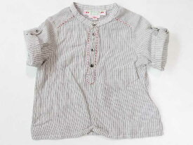 ボンポワンBONPOINT73cm半袖シャツ白×黒袖2way【中古】子供服キッズkidsベビー服baby女の子夏205032tops