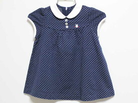 ‡ミキハウス/mikihouse‡80cm 半袖ワンピース 紺×白【中古】子供服 キッズ kids ベビー服 baby 女の子 夏 524032 onepi