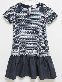 ‡ケイトスペードニューヨーク/kate spade new york kids‡140cm 半袖ワンピース 紺×白【中古】子供服 キッズ ジュニア 女の子 夏 606032 onepi