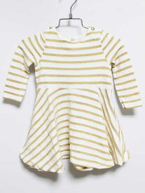 【値下げ!】‡プチバトー/PETIT BATEAU‡81cm 長袖ワンピース 白×ゴールド【中古】子供服 キッズ kids ベビー服 baby 女の子 春秋 821132 onepi