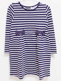 ‡ベベ/BeBe‡120cm 長袖ワンピース 紺×白【中古】子供服 キッズ kids 女の子 春秋 onepi 322042