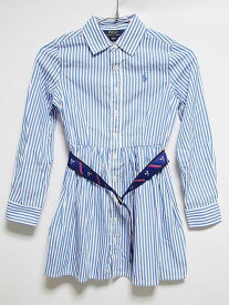 ‡ラルフローレン/Ralph Lauren‡130cm 長袖ワンピース ブルー×白【中古】子供服 キッズ kids 女の子 春 onepi 204042