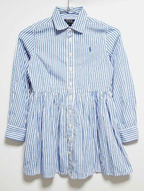 ‡ラルフローレン/Ralph Lauren‡130cm 長袖ワンピース ブルー×白【中古】子供服 キッズ kids 女の子 春 onepi 204042