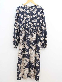 新品未使用品◇ZARA/ザラ◇花柄ブラウスワンピース/バックリボン/サイドスリット/ミモレ丈/長袖 ブラック/黒 レディース S 春夏 707022 onepi