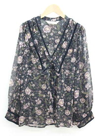 ◇ZARA/ザラ◇花柄シースルーブラウス/プルオーバー/Vネック/透け感/長袖 ブラック/黒 レディース S【中古】春夏 127022