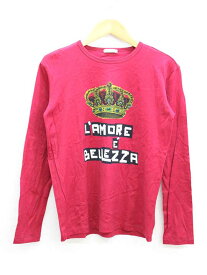 【値下げ】◇DOLCE&GABBANA/ドルチェアンドガッバーナ/ドルガバ◇LAMORE E BELLEZZAプリントカットソー/長袖 レッド/赤 レディース 11/12(144-156cm)【中古】春夏秋冬 111122