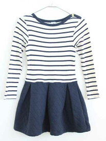 †プチバトー/PETIT BATEAU†128cm(8ans) 長袖ワンピース 白×紺【中古】子供服 キッズ kids 女の子 春秋 onepi 513042