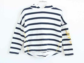 【春物 新入荷】†プチバトー/PETIT BATEAU†116cm(6ans) フード付きカットソー/長袖Tシャツ/長袖カットソー/ロンT/パーカー 白×紺【中古】子供服 キッズ kids 女の子 春秋 tops 513042