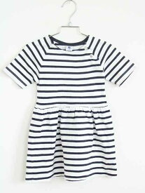 【夏物 新入荷!】†プチバトー/PETIT BATEAU†110cm(5ans) 半袖ワンピース/ワンピース 紺×白【中古】子供服 キッズ kids 女の子 夏 onepi 624042