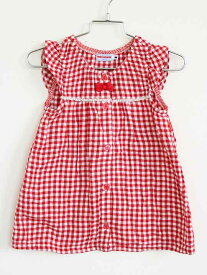 †ミキハウス/MIKIHOUSE†80-90cm(M) 半袖ワンピース 白×赤【中古】子供服 キッズ kids ベビー服 baby 女の子 夏 824032 onepi