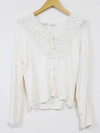 ☆ZARA/ザラ☆レースカラーブラウス/シャツ/ブラウス/長袖/Vネック アイボリー レディース XS【中古】春夏 923042