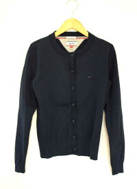 ●HILFIGER DENIM/ヒルフィガーデニム●コットンニットカーディガン/長袖/クルーネック ネイビー/紺 レディース S【中古】春秋 402042