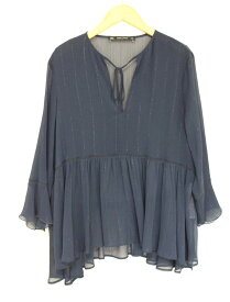 【春夏物 新入荷】●ZARA/ザラ●プルオーバーブラウス/長袖/スキッパーネック/シースルー/透け感 ネイビー/紺 レディース M【中古】春夏 923042