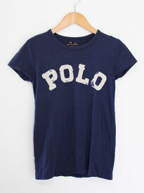 【夏物 新入荷】●RALPH LAUREN/ラルフローレン●パッチワークロゴTシャツ/カットソー/クルーネック/半袖 ネイビー/紺 レディース XS【中古】夏 825042